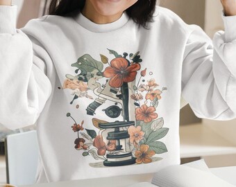 Felpa floreale con microscopio per microbiologi, regali di laurea in microbiologia di laboratorio, mamma di scienziati, regalo di biologia cellulare di virologia