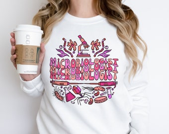 Microbiology Sweatshirt, Microscope Microbiologist Sweatshirt, Future Microbiologist Graduation Gift Laboratory Equipment Microbiology Shirt