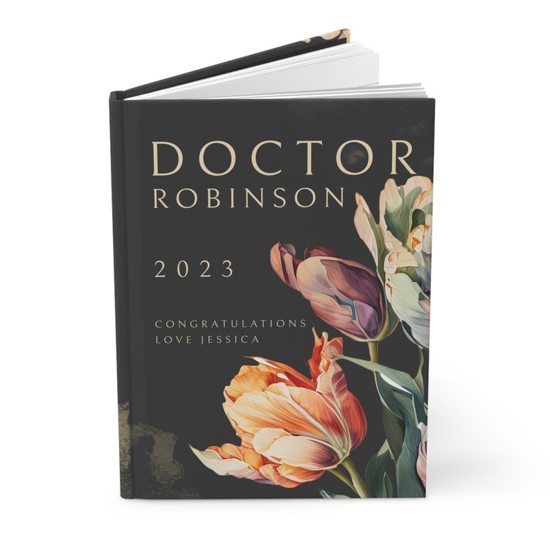 Regalo personalizzato per dottore, nuovo diario del dottore, nome personalizzato PhD Dottorato Facoltà di Medicina Laureato Quaderno floreale, regalo di laurea PhD per lei immagine 7