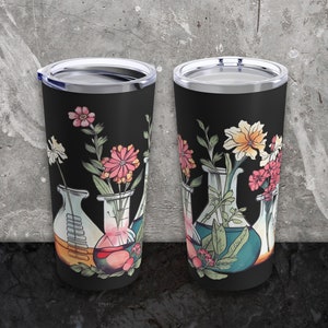 Chemistry Floral Beakers Tumbler 20oz, Laboratory Scientist Travel Mug for Teacher, Lab Technician Mug, Organic Chemistry Teacher Gifts