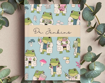 Cuaderno de farmacología personalizado, regalo de graduación para técnico de farmacia, diario personalizado para farmacéuticos amantes de las ranas, regalo divertido para enfermeros y asistentes médicos
