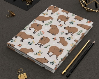 Cute Capybara Baby Hardcover Journal Matte, Carpincho Capy Lovers Gifts, Floral Notebook Birthday Gift for Animal Lovers