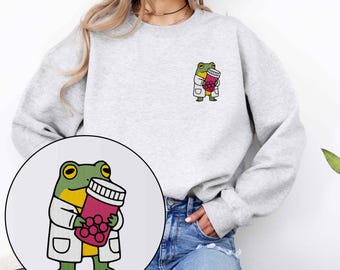 Sudadera bordada de farmacología, camiseta divertida para enfermeras amantes de las ranas, camiseta para técnicos de farmacia, graduación de enfermería en farmacología, regalo para farmacéuticos