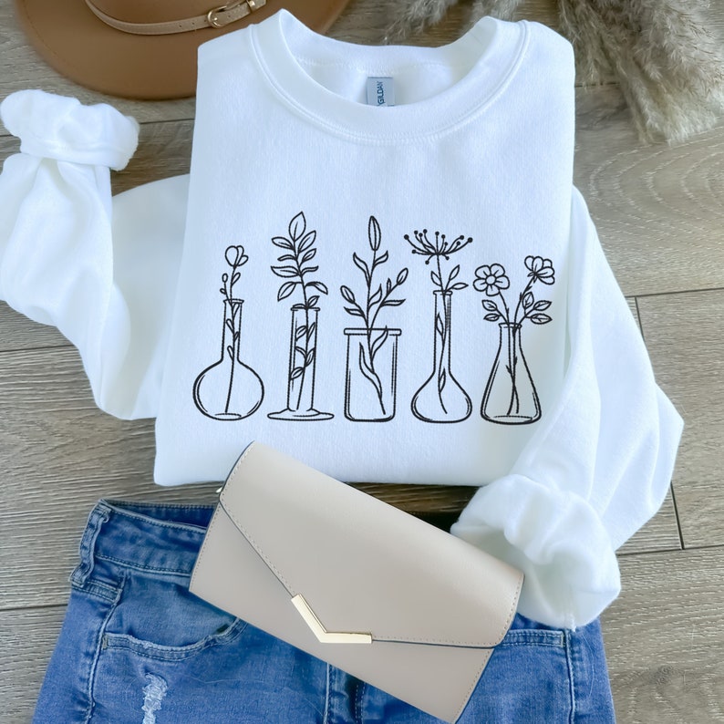 Science Sweater Drawing Laboratory Embroidered Sweatshirt, Chemistry Floral Embroidery Sweater ...