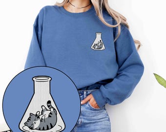 Sudadera con bordado de gato de química, suéter bordado para amantes de los gatos y profesores de ciencias, regalo para doctores en química, regalos para mujeres en microbiología y ciencia, tecnología, ingeniería y matemáticas (STEM).