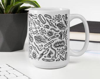 Microbiology Mug, Microbiology Gifts for Microbiologist, Biology Teacher Mug, Bacteria Laboratory Doodle Mug Graduate Future Biologist Gift