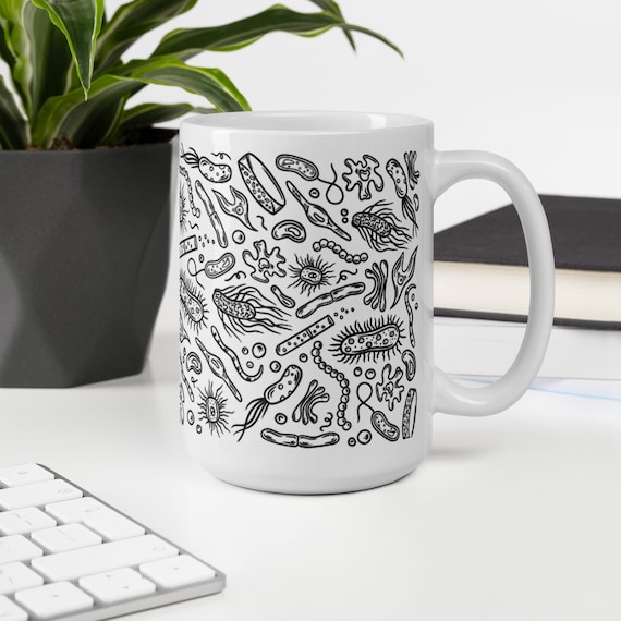 Microbiology Mug, Microbiology Gifts for Microbiologist, Biology Teacher Mug, Bacteria Laboratory Doodle Mug Graduate Future Biologist Gift