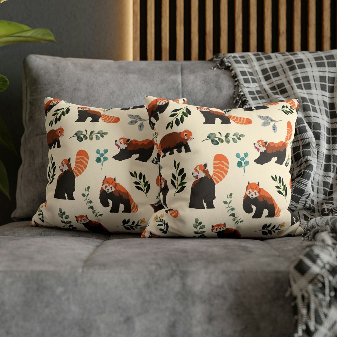 Cute Red Panda Lover Cusion Cover, Faux Suede Pillow Case, Beige Throw ...