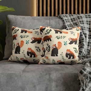 Bonita funda de cojín para amantes de los pandas rojos, funda de almohada de gamuza sintética, fundas de almohada beige para fanáticos de los animales adorables, regalos para el día de la madre con motivo de inauguración de la casa