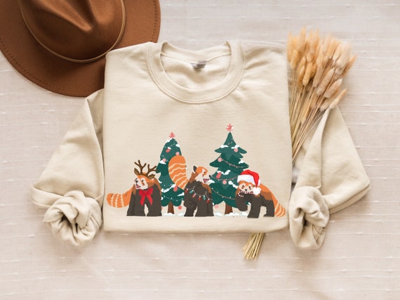 Red Panda Christmas Sweatshirt Cute Animal Christmas Tree Sweater