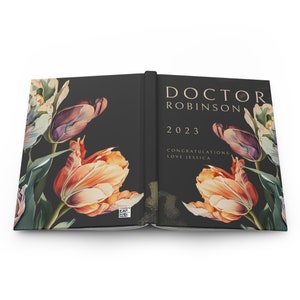 Regalo personalizzato per dottore, nuovo diario del dottore, nome personalizzato PhD Dottorato Facoltà di Medicina Laureato Quaderno floreale, regalo di laurea PhD per lei immagine 4