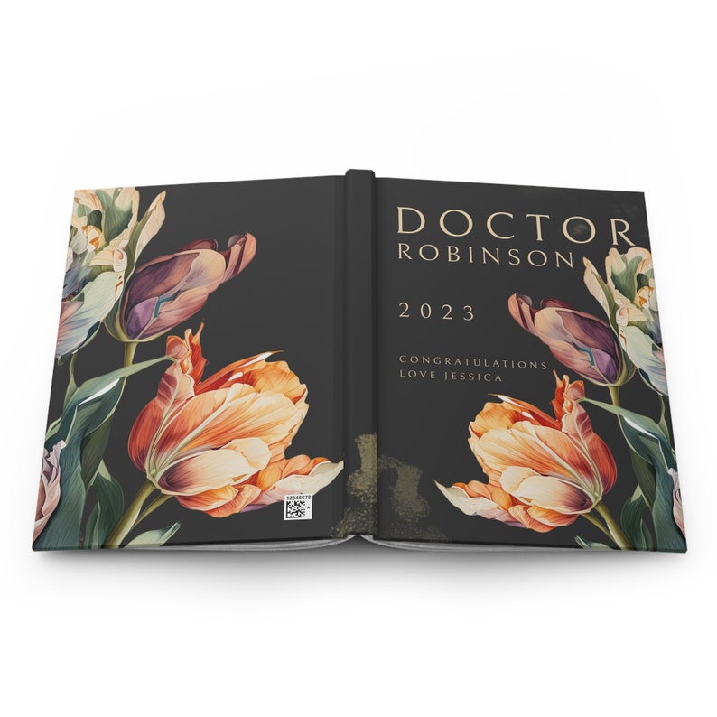 Regalo personalizzato per dottore, nuovo diario del dottore, nome personalizzato PhD Dottorato Facoltà di Medicina Laureato Quaderno floreale, regalo di laurea PhD per lei immagine 4