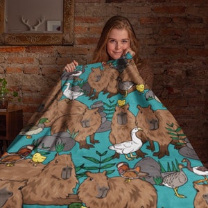 Capybara Ente Gans Minky Decke, Schlafzimmer Wohnzimmer Wohnkultur Blau / Petrol Decke, Süßer Carpincho, Capy Decke für Tierliebhaber