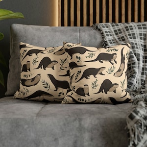 Funda de almohada con diseño de nutria, funda de almohada con diseño floral beige para amantes de las nutrias marinas, regalo de cumpleaños para nutrias, cojín para amantes de las nutrias, decoración de guardería