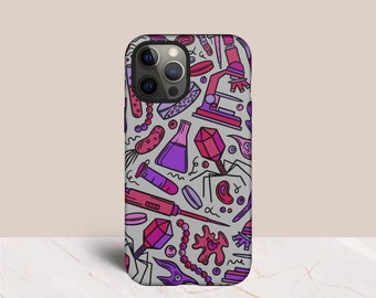 Microbiology iPhone Cases, Microbio Phone Case, Clinical Medical Laboratory Gifts, Microscopic Microorganisms Bacteria Viruses Doodle Case
