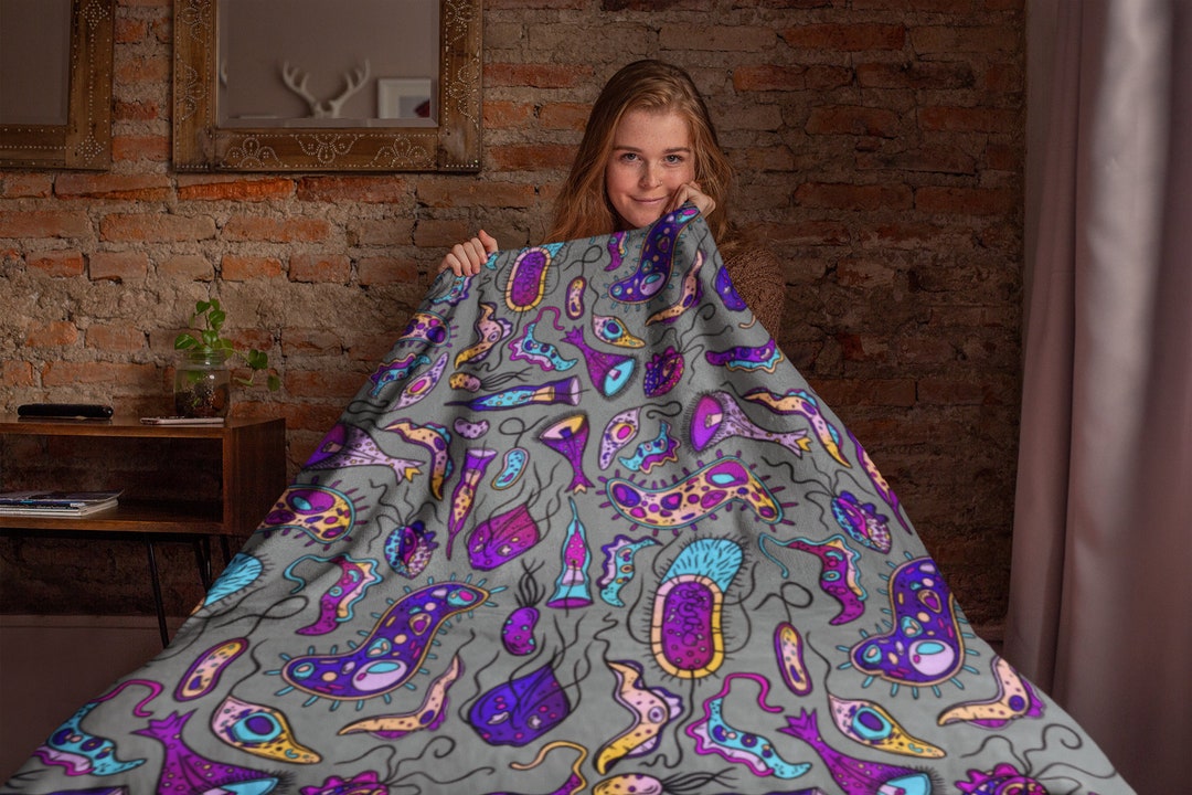 Microbiology Bacteria Throw Blanket in Gray, Home Decor Microbiology