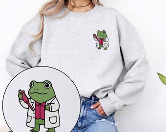 Sudadera con bordado de rana química, suéter para profesor de ciencias, amante de las ranas y científico de laboratorio, regalo para doctorado en química, regalos para mujeres en microbiología y ciencia, tecnología, ingeniería y matemáticas (STEM).