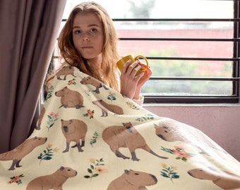 Manta de bebé Capybara - Manta floral Minky Throw para los amantes de Capybara, regalo de decoración del hogar Carpincho para ella, regalo del Día de las Madres de Flor Capy