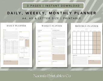 Daily Planner, Weekly Planner, Monthly Planner, Printable planner, Planner set, Instant Download, A4/A5/Letter sizes