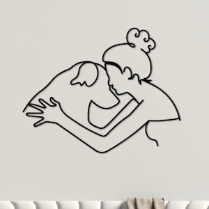 Minimalist Dog and Woman Metal Wall Art: Animal Lover Gift