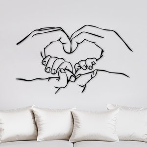 Family and Baby Decor, Mother Dad Kids Art, Family Sign, Family Love Hand Heart Shape Art, Family Gift, Metal Wall Decor, Minimal Wall Art,,