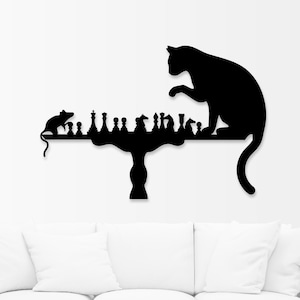 Cat & Mouse Chess Metal Wall Art: Chess Lover Gift