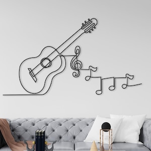 Guitar Metal Wall Art, Music Notes Metal Wall Decor, Music Lover Gifts, Musician Minimalist Decor, Music Studio Guitar Art, Music Room Decor