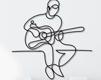 Minimalist Guitar Player Metal Wall Art: Music Lover Gift