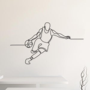 Basketball Player Metal Wall Art, Basketball Wall Decor, Basketball Gift, Basketball Sign, Sport Minimalist Line Art, Sportsman Wall Hanging