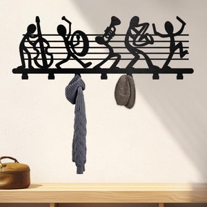 Metal Coat Rack, Musical Instruments Clothing Rack, Music Wall Art, Coat Hanger, Metal Wall Decor Hanger, Hat Hanger, Music Lover Gift Rack,