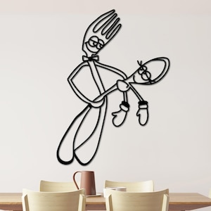 Divertidos adornos de pared de metal con forma de tenedor y cuchara, decoración minimalista para la cocina