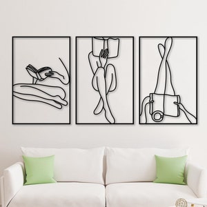 Book Set Minimalist Wall Art, Metal Wall Art, Library Decor, Woman Reading Book Decor, Book Lover Gift, Bookshelf Wall Art, 3D, Wall Decor