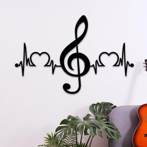 Arte de pared de metal con notas musicales: electrocardiograma, decoración minimalista