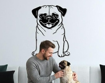 Pug Metal Wall Art, Cute Pug Dog Line Art, Dog Lover Gift, Minimalist Pet Wall Decor, Large Living Room Wall Hanging, Modern Metal Sculpture