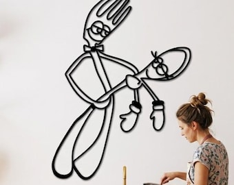 Funny Fork and Spoon Metal Wall Art, Whimsical Kitchen Decor, Dancing Cutlery Metal Sign, Housewarming Gift for Foodie