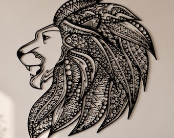 Lion Mandala Metal Wall Art, Lion Head Decor, Wildlife Wall Sculpture, Modern Animal Decor, Steel Wall Art, Large Living Room Bedroom Decor