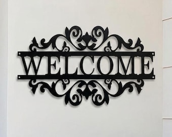 Multi-Language Metal Welcome Sign: Ornamental Entryway Decor, Outdoor Porch Art