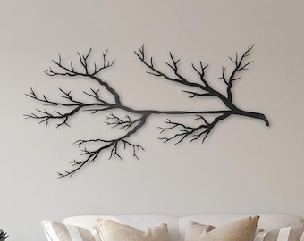 Metal Tree Branch Wall Art, Botanical Large Wall Decor Above Couch, Nature Inspired Metal Sculpture, Housewarming Gift for Home
