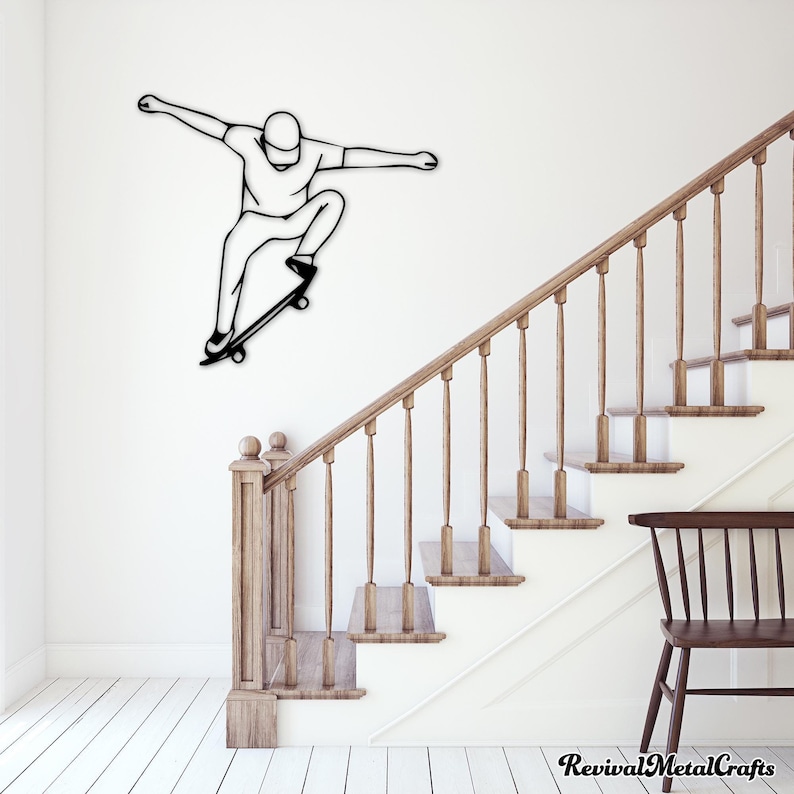 Skateboard Metal Wall Art, Kids Room Decor, Skateboarder Gift, Teen Wall Decor, Boy Room Decor, Skateboard Metal Wall Decor, Minimalist Art