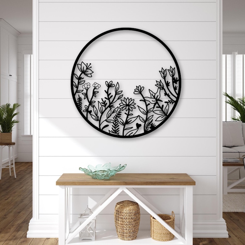 Flower Wall Art, Floral Metal Wall Art, Nature Wall Decor, Flowers Decor, Leaves Minimalist Wall Art, Farmhouse Decor, Living Room Decor