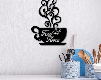 Tea Time Metal Wall Art: Kitchen Coffee Bar Decor
