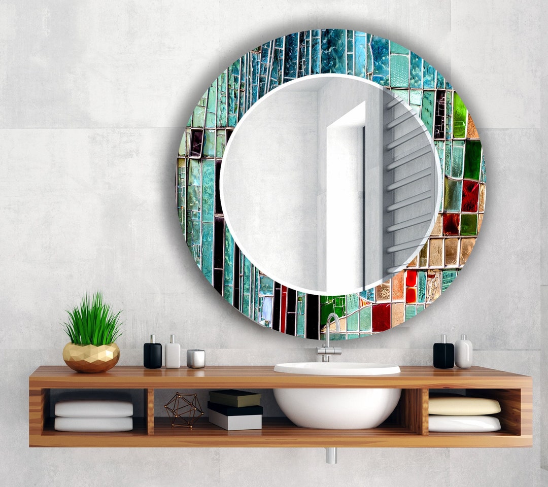 Round Wall Mirror for Bathroom-stained Mirror Wall Decor for Bedroom ...