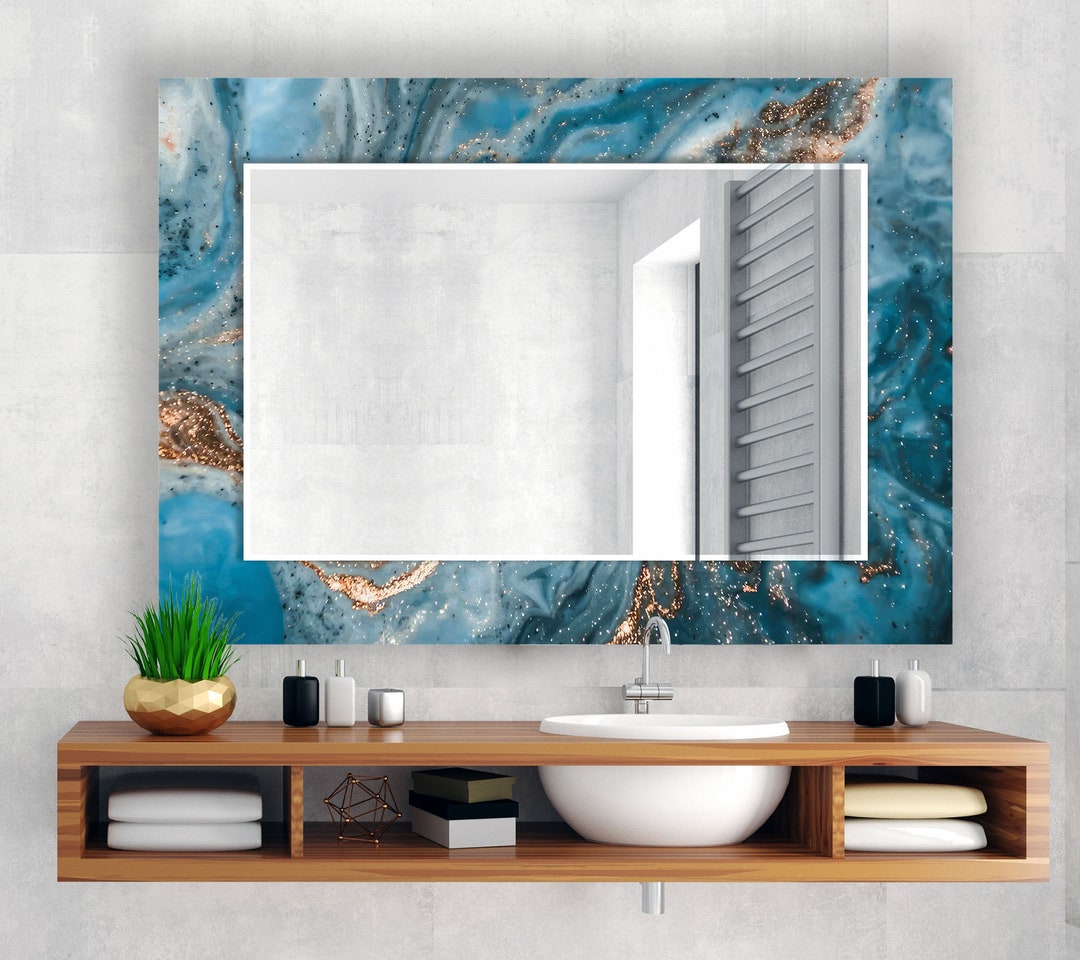 Blue Abstract Wall Mirror for Bathroommirror Wall Decor for Bedroom
