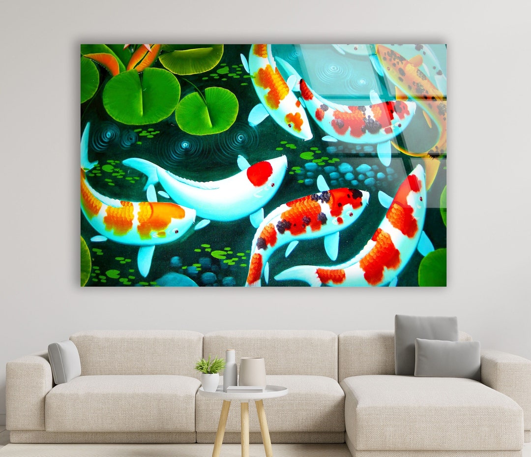 Tempered Glass Wall Arthome Decor Koi Fish Wall Etsy