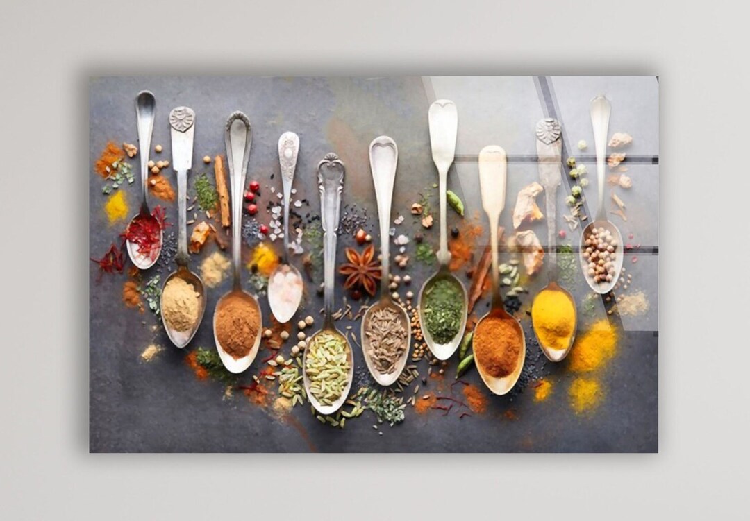Tempered Glass Wall Artkitchen Wall Decorspoon Spices Wall Etsy