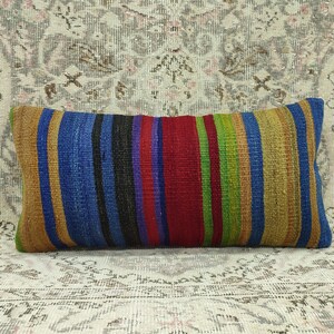 Handwoven Kilim Pillow, 12x24 Pillow Cover, Pillows, Decorative Pillow, Colorful Kilim Pillows, Striped Kilim Pillow Cover, KA036