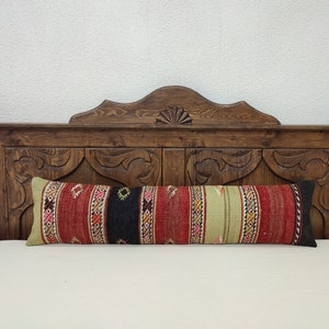 Bedding Pillow, Extra Long Kilim Pillow Covers, 12x47 Lumbar Pillow Cover, Decorative Pillow, Bedding Decor, Long Pillow Case, USA, BL04
