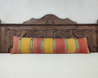 King Size Kilim Lumbar, PillowCover 12x47, Extra Long Bedding Pillow, Turkish Handmade, Decorative Home Design, BL35
