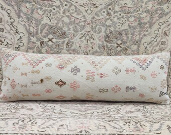 Handwoven Textured Pillow, Turkish Kilim Pillow, Decor Pillow, 12x36 Pillow Cover, Decorative Pillow, Bohemian Kilim Pillow, KD054