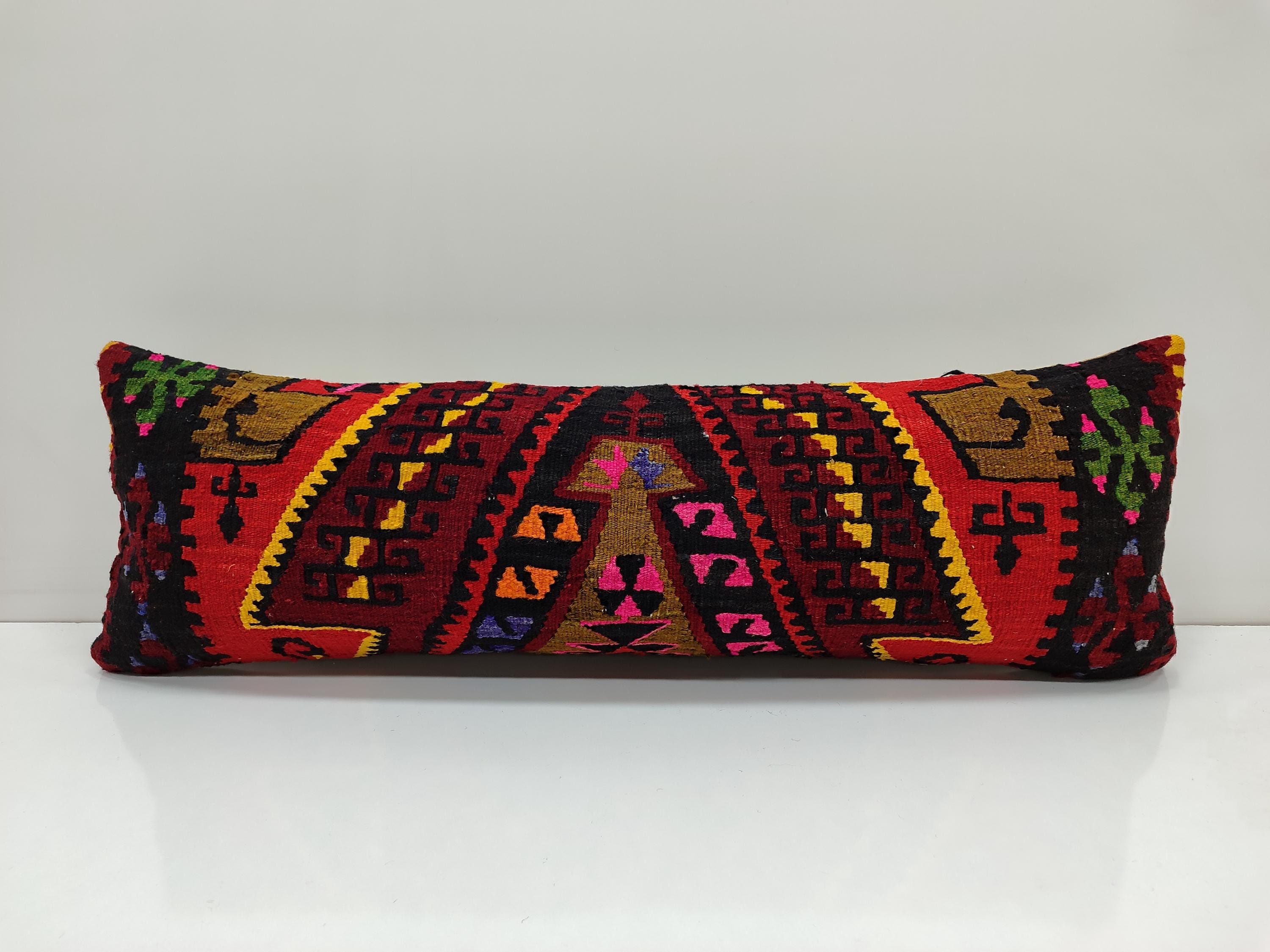 Natural Case, Long Bench Pillow, 12x36 Kilim Pillows, Pillow Cover Turkish Throw Pillow Cover, Boho Bedding Decor, Ottoman Pillow, KD262